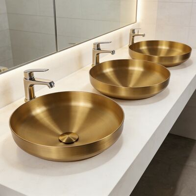 Copper Gold Bathroom Sink With Brushed Round 304 Stainless Steel Sinks Customized top Mount High-End PVD Washbasin for toilet