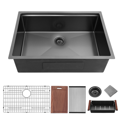 32 X 19 Inch Workstation 304 Stainless Steel Kitchen Sink PVD Nano Matte Black